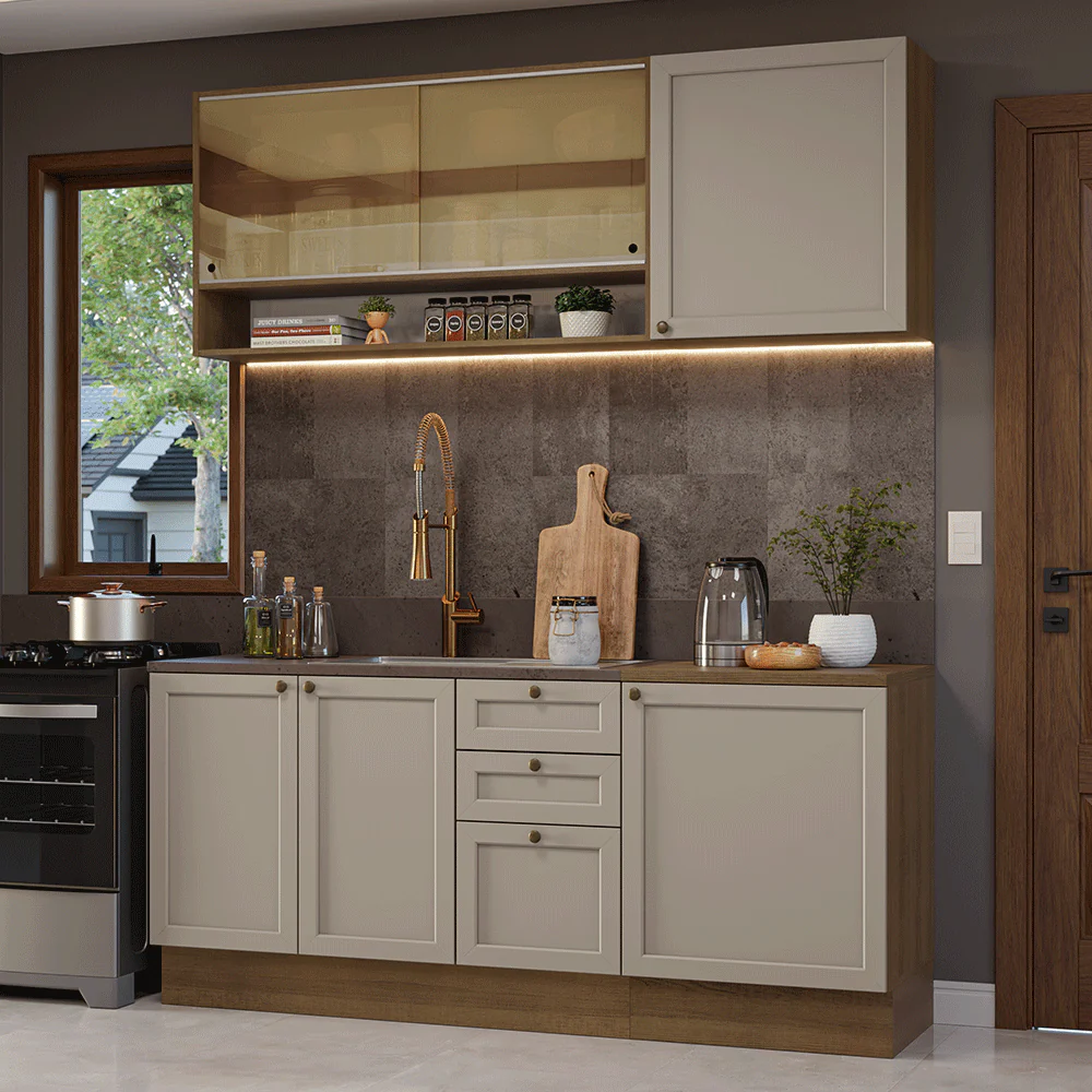 Combo de Cocina Compacta 180 cm Marrón/Crema Vik Madesa 04