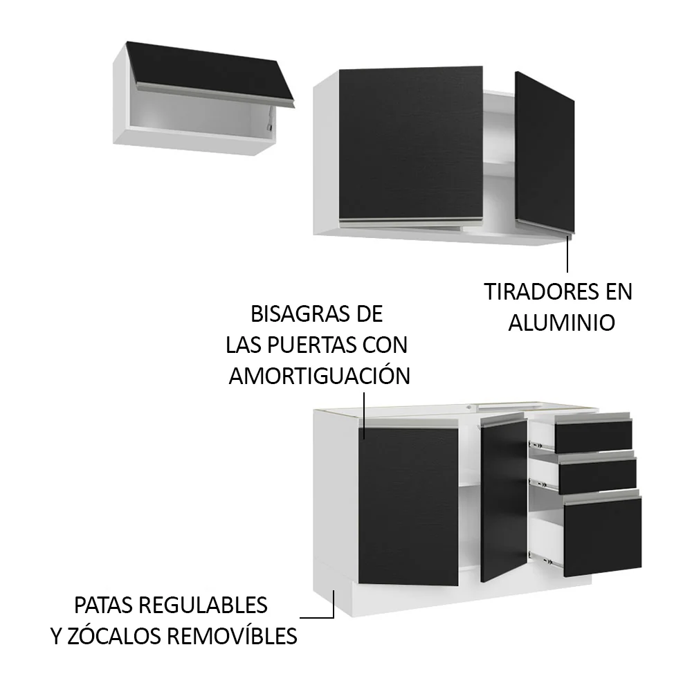 Combo de Cocina Compacta 180cm Blanco/Negro Glamy Madesa 09 - Image 4