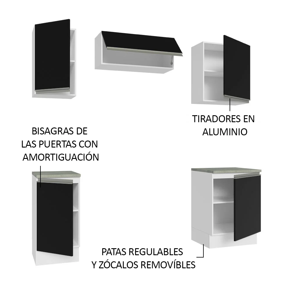 Combo de Cocina Compacta 180cm Blanco/Negro Glamy Madesa 12 - Image 4