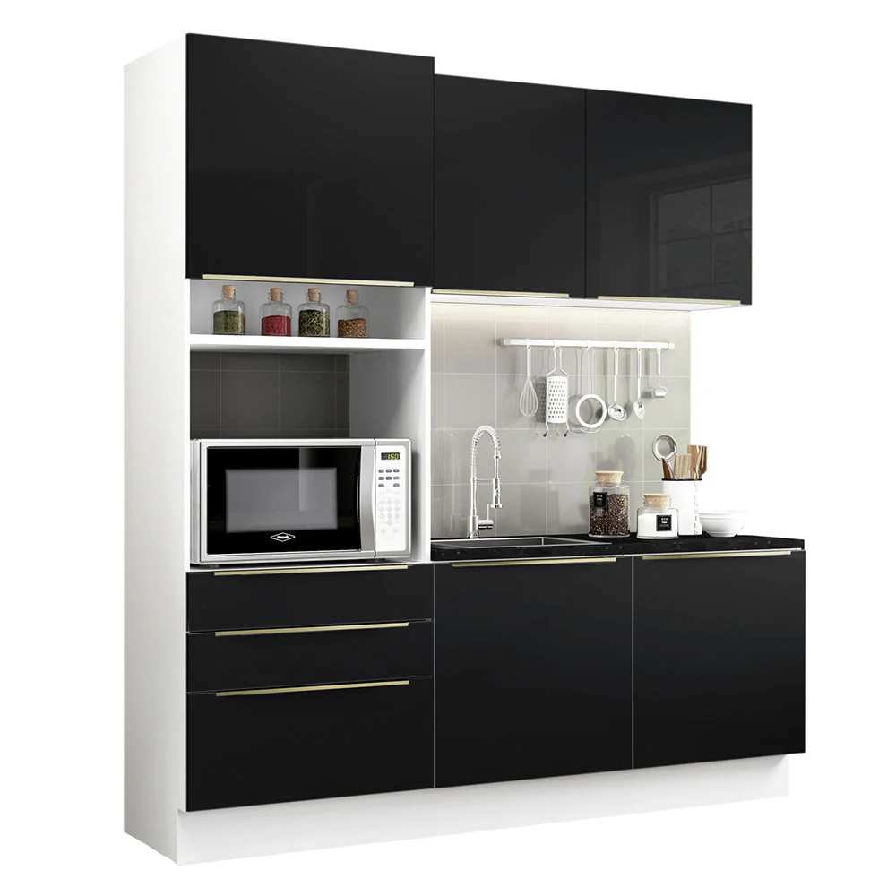 Combo de Cocina Compacta 180cm Blanco/Negro Lux Madesa 01 - Image 2