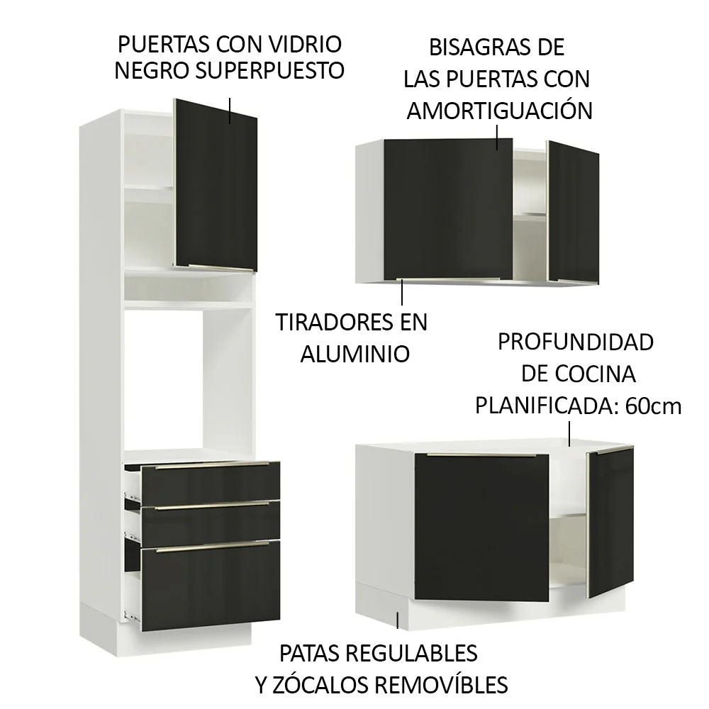 Combo de Cocina Compacta 180cm Blanco/Negro Lux Madesa 01 - Image 4