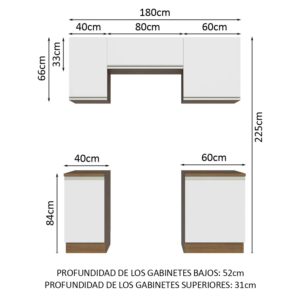 Combo de Cocina Compacta 180cm Marrón/Blanco Glamy Madesa 12 - Image 3