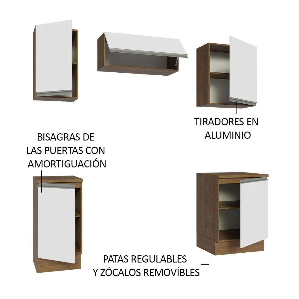 Combo de Cocina Compacta 180cm Marrón/Blanco Glamy Madesa 12 - Image 4