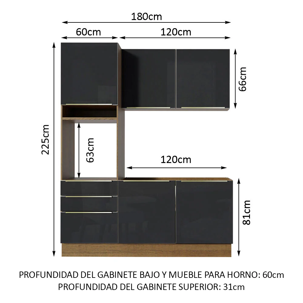 Combo de Cocina Compacta 180cm Marrón/Negro Lux Madesa 01 - Image 3
