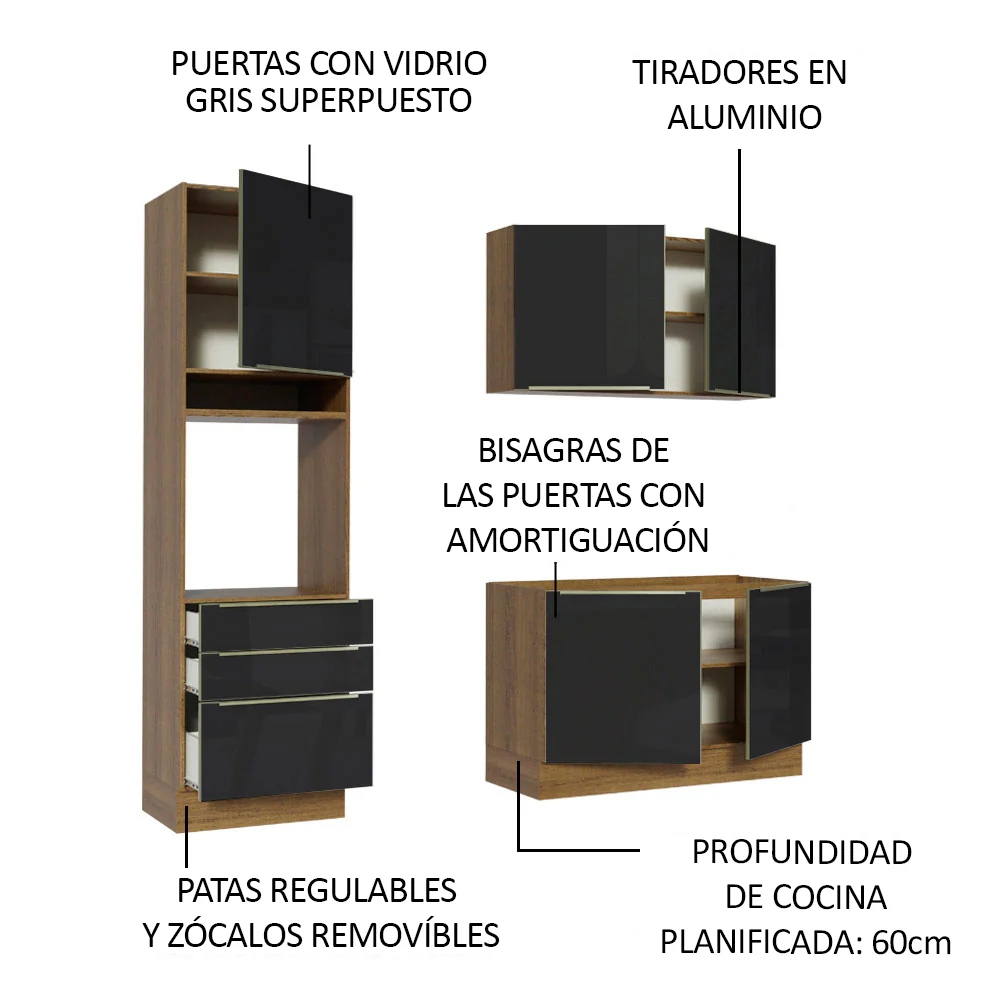Combo de Cocina Compacta 180cm Marrón/Negro Lux Madesa 01 - Image 4