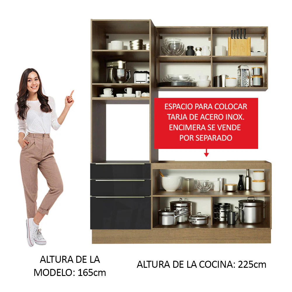 Combo de Cocina Compacta 180cm Marrón/Negro Lux Madesa 01 - Image 5