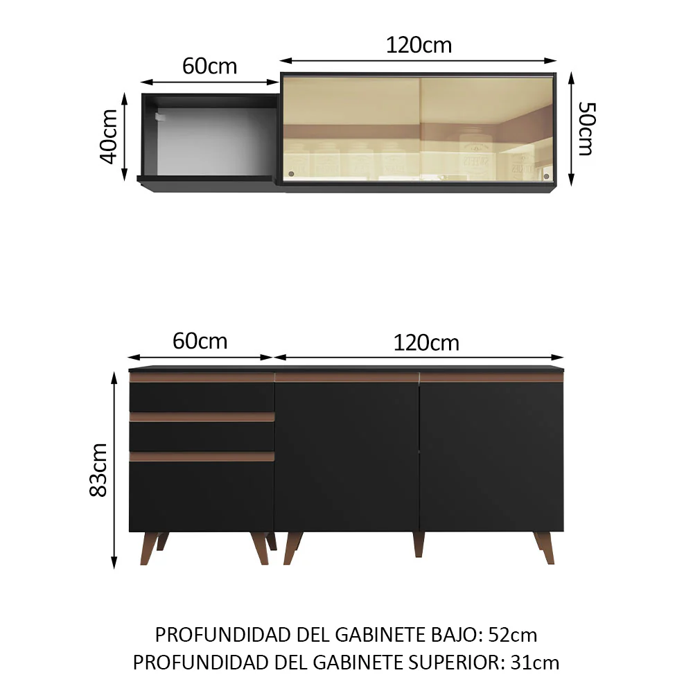 Combo de Cocina Compacta 180cm Negro Reims Madesa 01 - Image 3