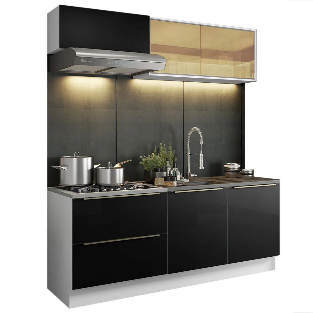 Combo de Cocina Compacta 200cm Blanco/Negro Lux Madesa 01 - Image 2