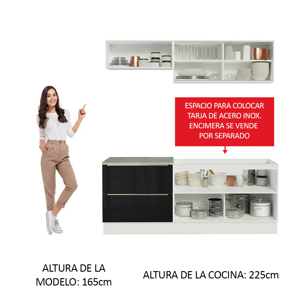 Combo de Cocina Compacta 200cm Blanco/Negro Lux Madesa 01 - Image 5