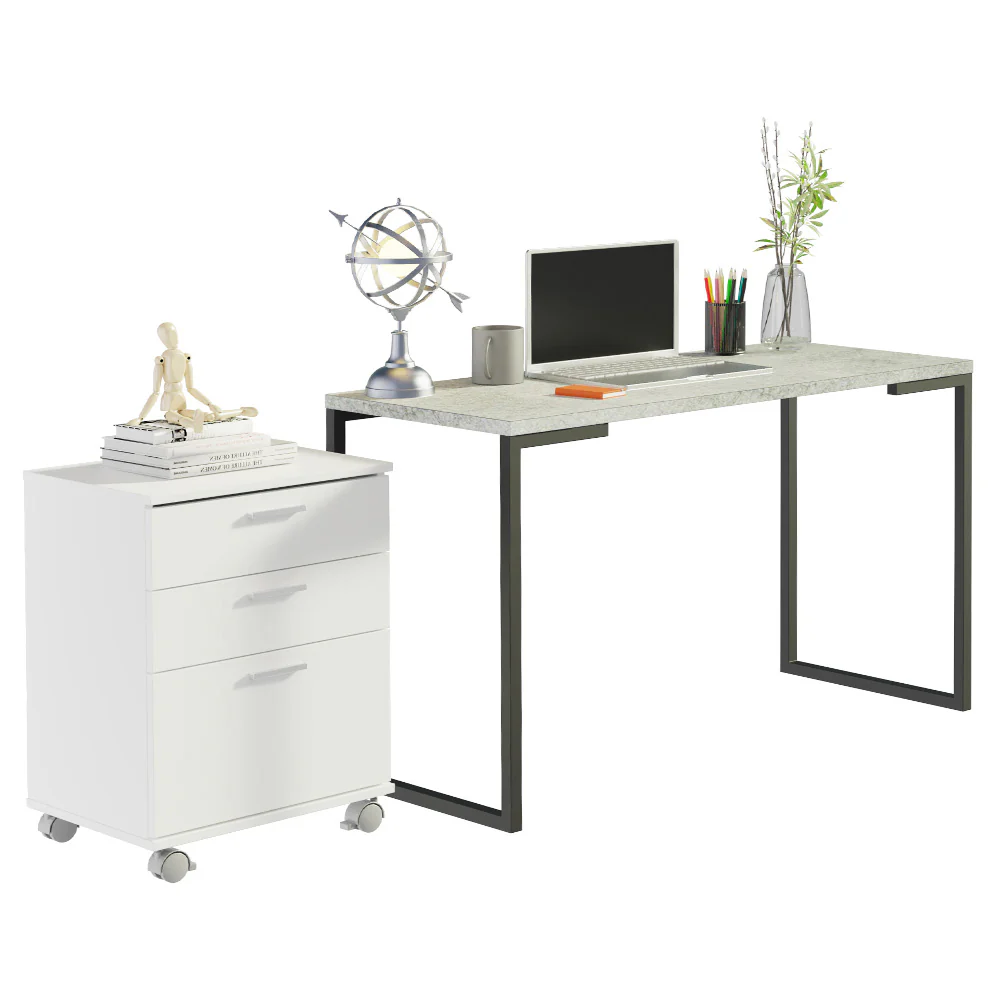Combo Escritorio/Oficina con Mesa Industrial + Cajonera Blanco/Gris Madesa - Image 2