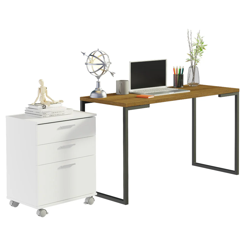 Combo Escritorio/Oficina con Mesa Industrial + Cajonera Marrón/Blanco Madesa - Image 2