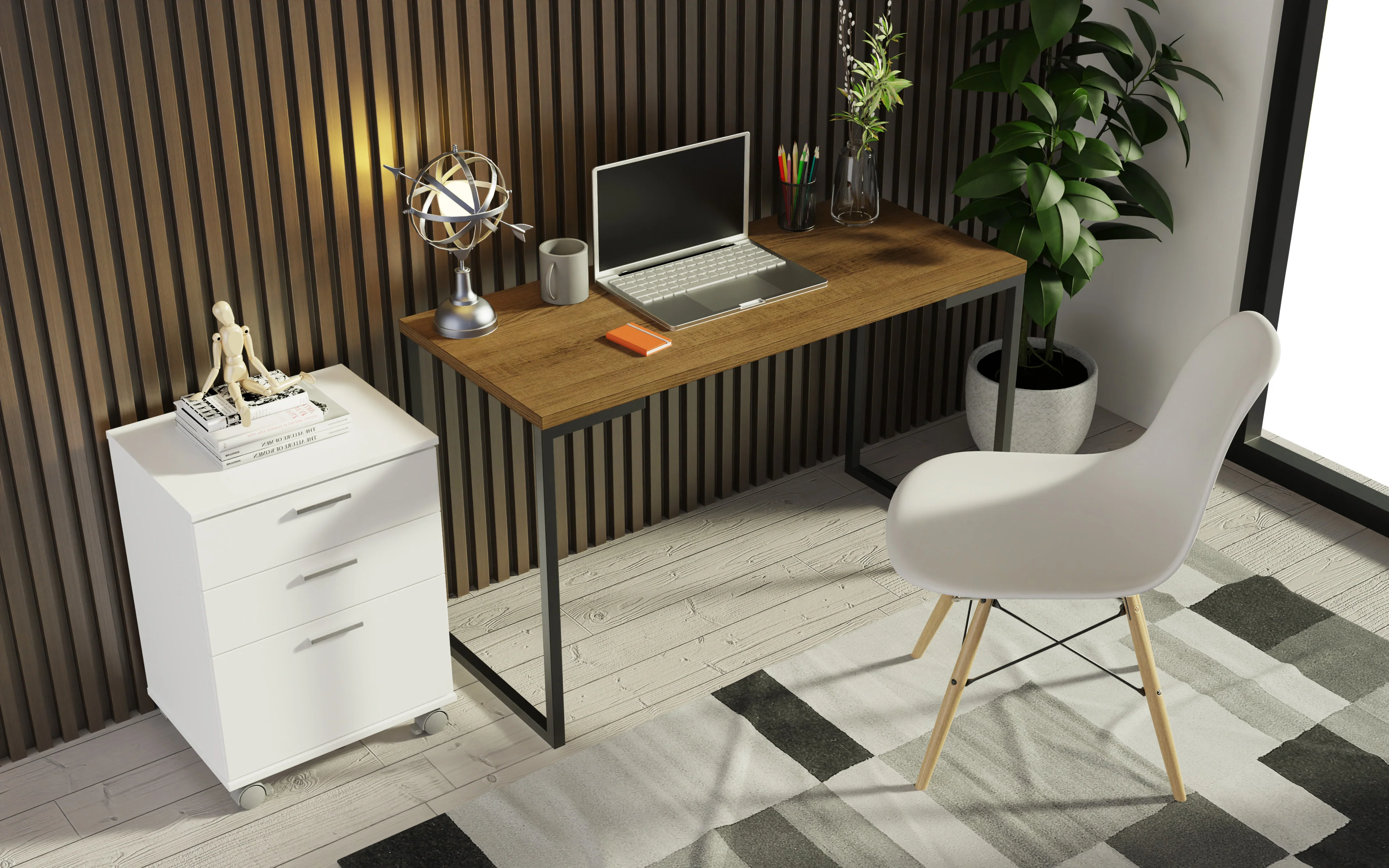Combo Escritorio/Oficina con Mesa Industrial + Cajonera Marrón/Blanco Madesa - Image 9