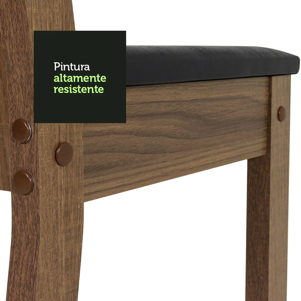 Conjunto Comedor Mesa Mesada de Madeira 6 Sillas Marrón/Negro Sharon Madesa - Image 8
