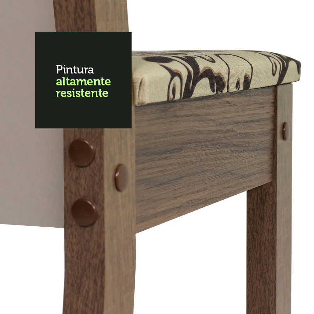Conjunto Comedor Mesa Mesada de Vidro 4 Sillas Marrón/Crema/Bege Marrom Suzy Madesa - Image 6