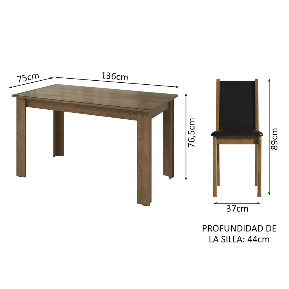 Conjunto Comedor Mesa Mesada de Vidro 4 Sillas Marrón/Negro Suzy Madesa - Image 2
