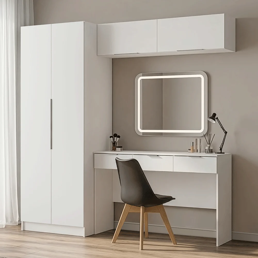 Conjunto de Dormitorio Madesa Neo 220 cm con Placard 2 Puertas, Tocador y 2 Alacenas Blanco
