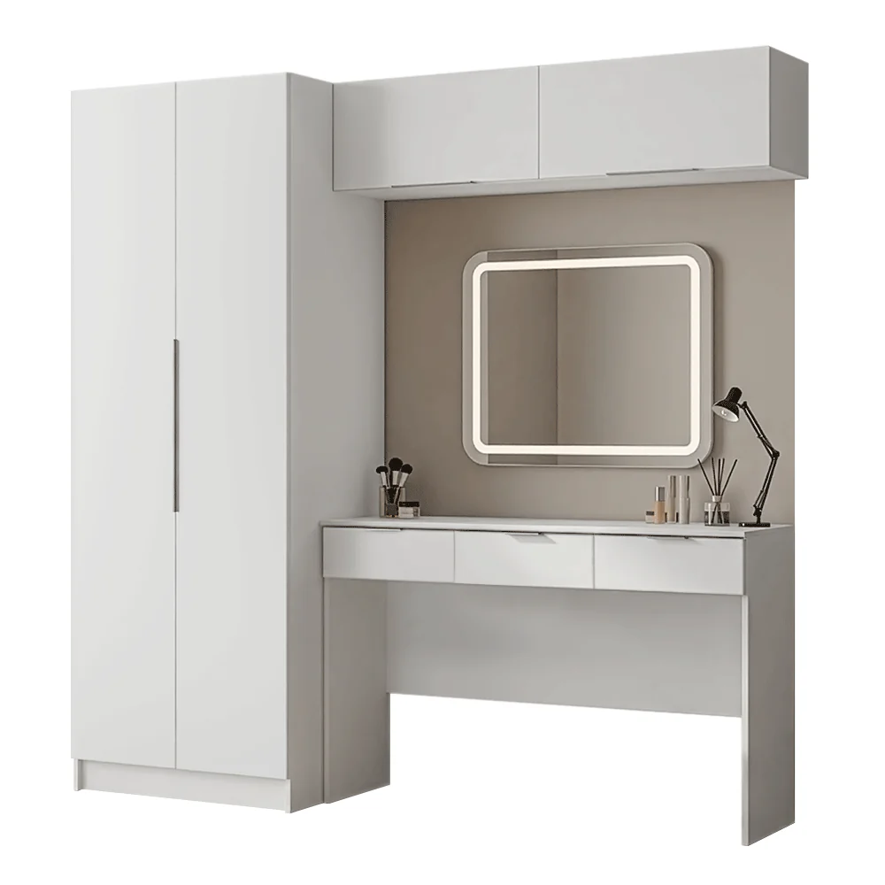 Conjunto de Dormitorio Madesa Neo 220 cm con Placard 2 Puertas, Tocador y 2 Alacenas Blanco - Image 3