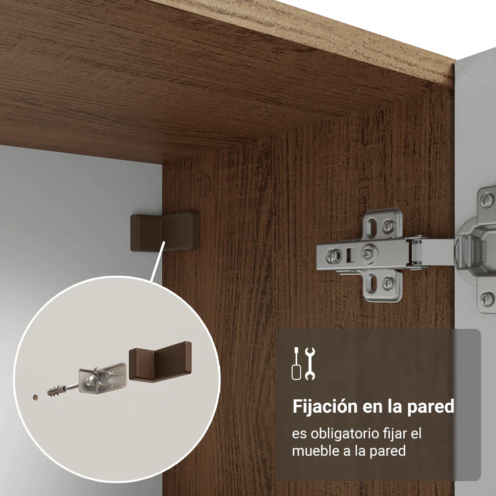 Cristalero 70 cm 2 Puertas de Vidrio con Patas Trapecio Vik Marrón/Blanco/Marrón - Image 7