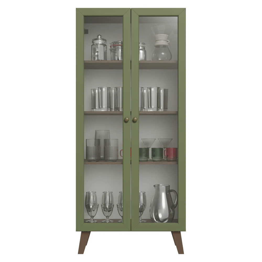Cristalero 70 cm 2 Puertas de Vidrio con Patas Trapecio Vik Marrón/Verde/Marrón - Image 10