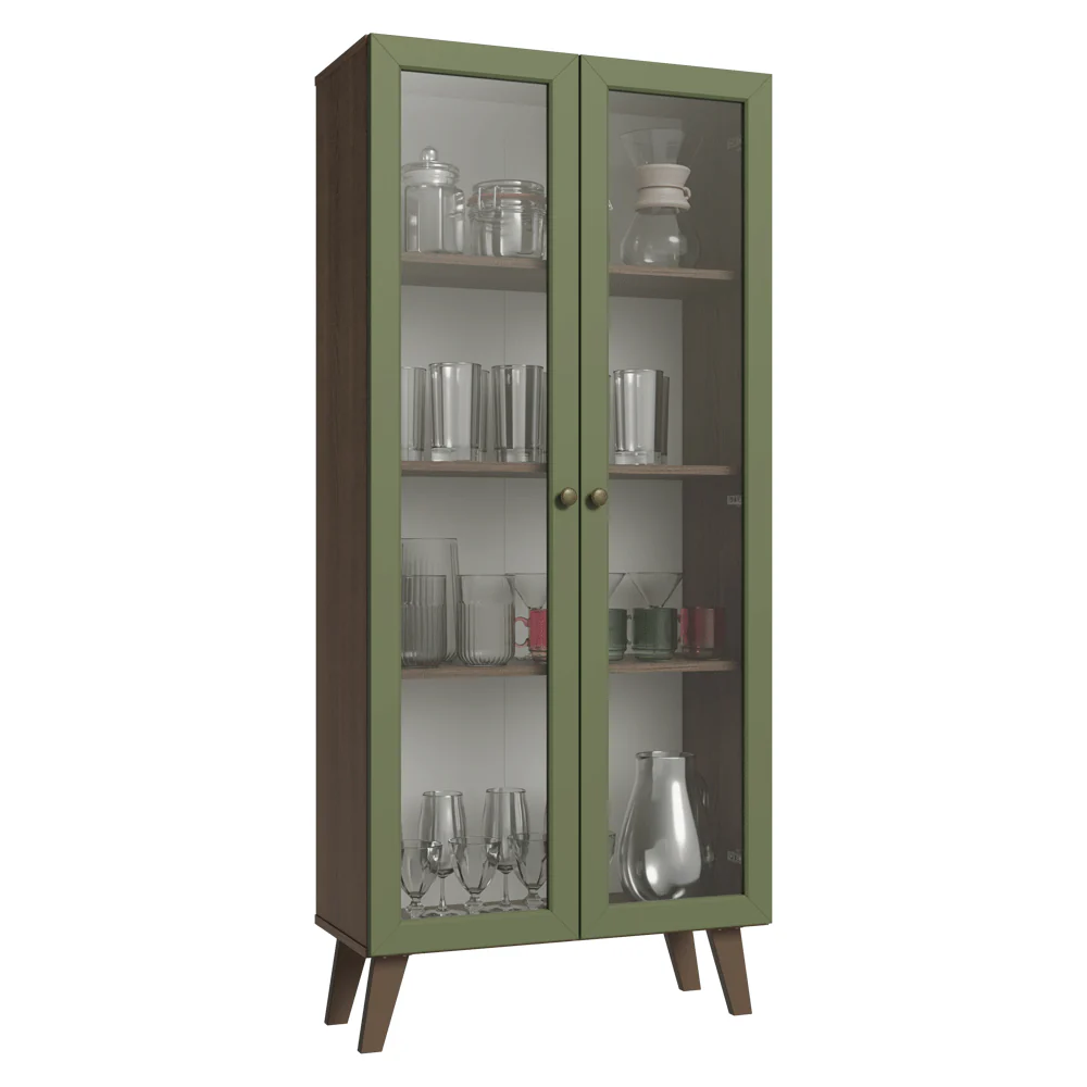 Cristalero 70 cm 2 Puertas de Vidrio con Patas Trapecio Vik Marrón/Verde/Marrón - Image 3