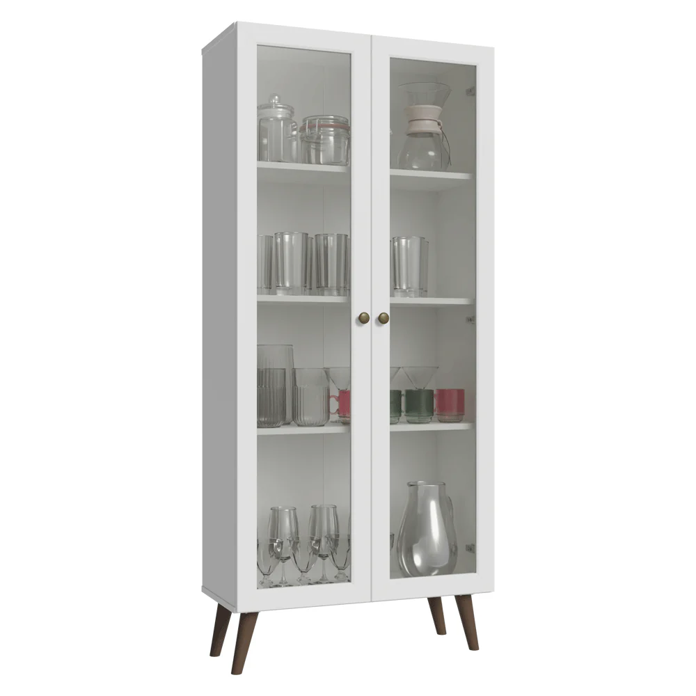 Cristalero 70 cm 2 Puertas de Vidrio con Patas Vik Blanco/Marrón - Image 3