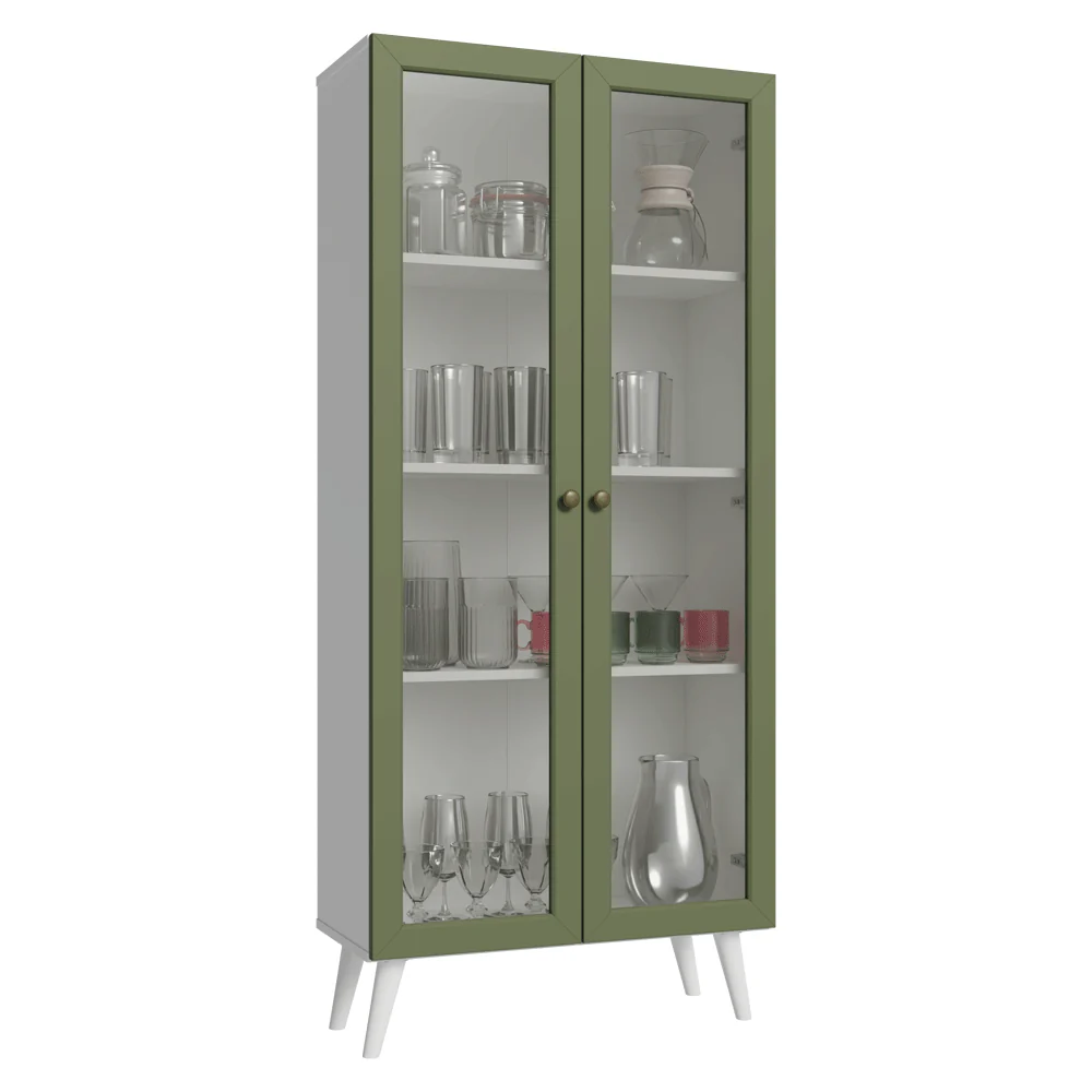 Cristalero 70 cm 2 Puertas de Vidrio con Patas Vik Blanco/Verde/Blanco - Image 9
