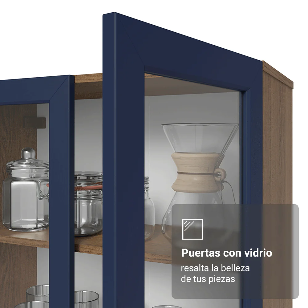 Cristalero 70 cm 2 Puertas de Vidrio con Patas Vik Marrón/Azul/Marrón - Image 7