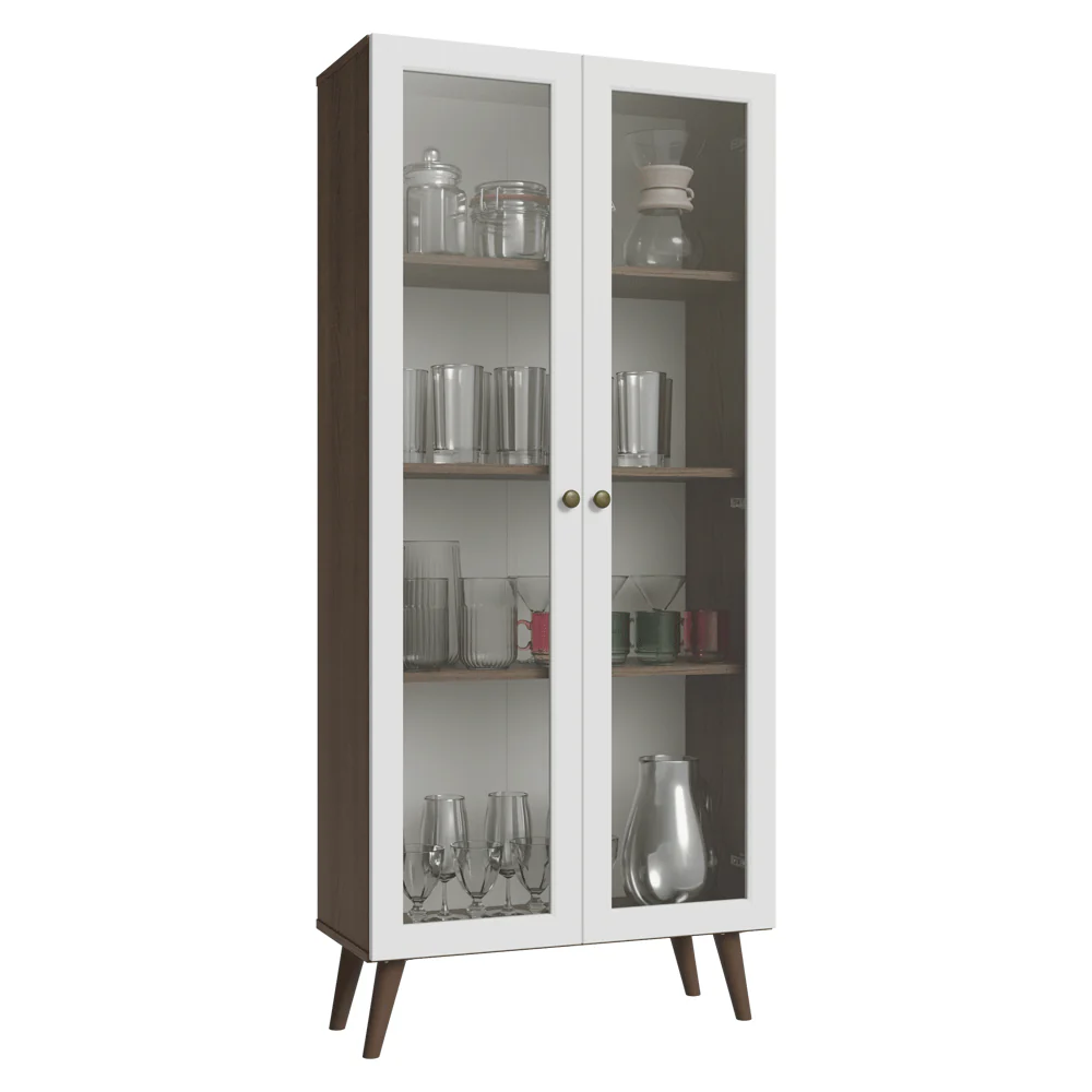 Cristalero 70 cm 2 Puertas de Vidrio con Patas Vik Marrón/Blanco/Marrón - Image 3