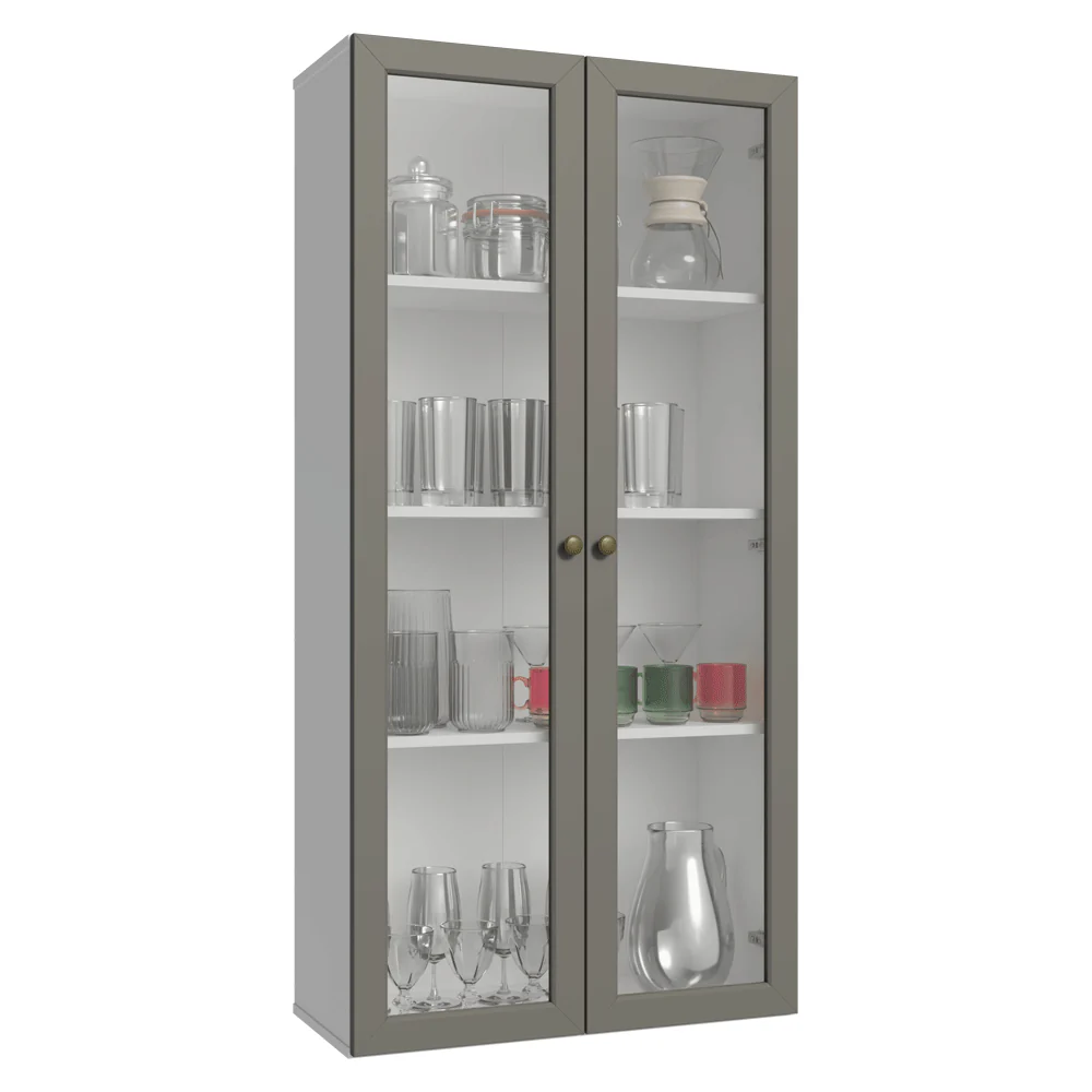 Cristalero 70 cm 2 Puertas de Vidrio Vik Blanco/Gris