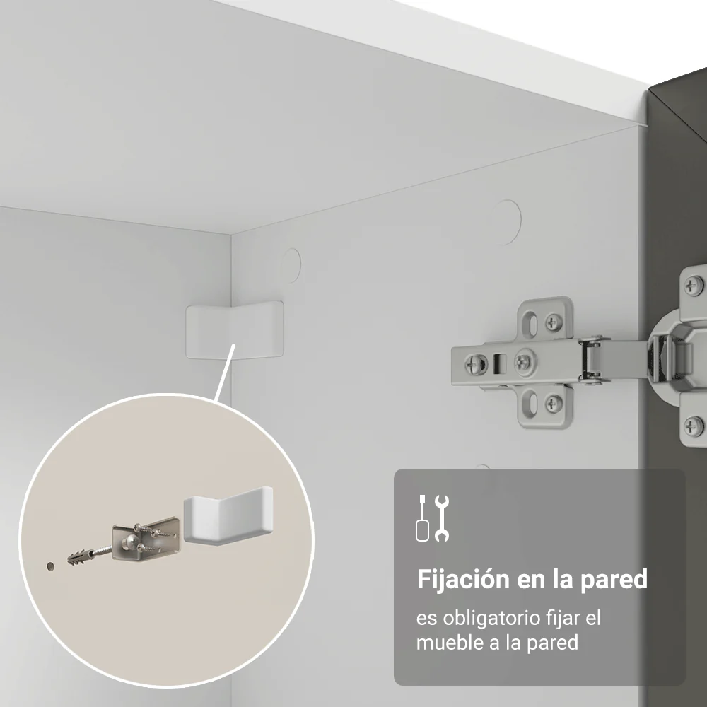 Cristalero 70 cm 2 Puertas de Vidrio Vik Blanco/Gris - Image 7