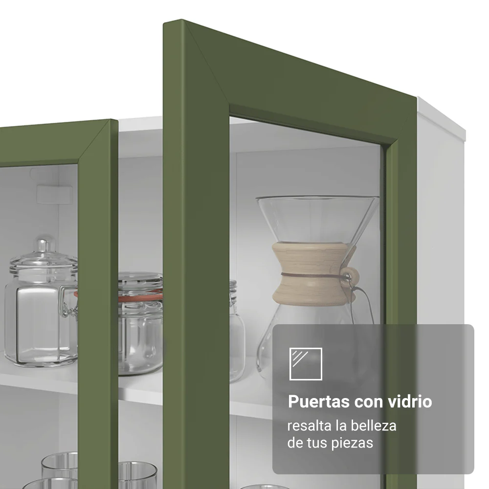 Cristalero 70 cm 2 Puertas de Vidrio Vik Blanco/Verde - Image 8