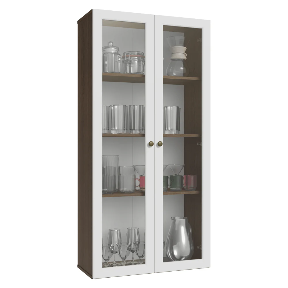 Cristalero 70 cm 2 Puertas de Vidrio Vik Marrón/Blanco