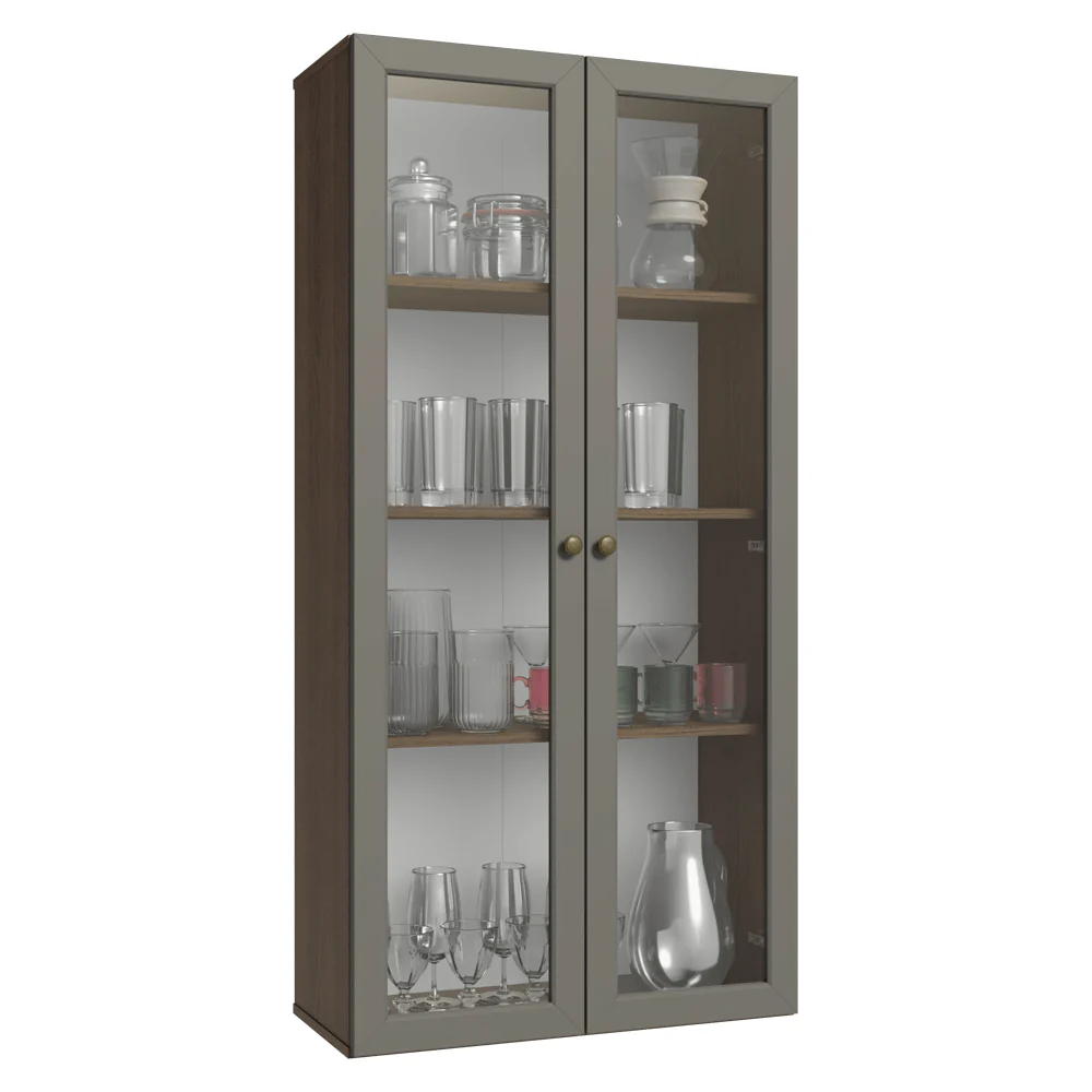 Cristalero 70 cm 2 Puertas de Vidrio Vik Marrón/Gris