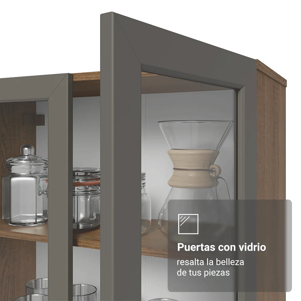 Cristalero 70 cm 2 Puertas de Vidrio Vik Marrón/Gris - Image 8