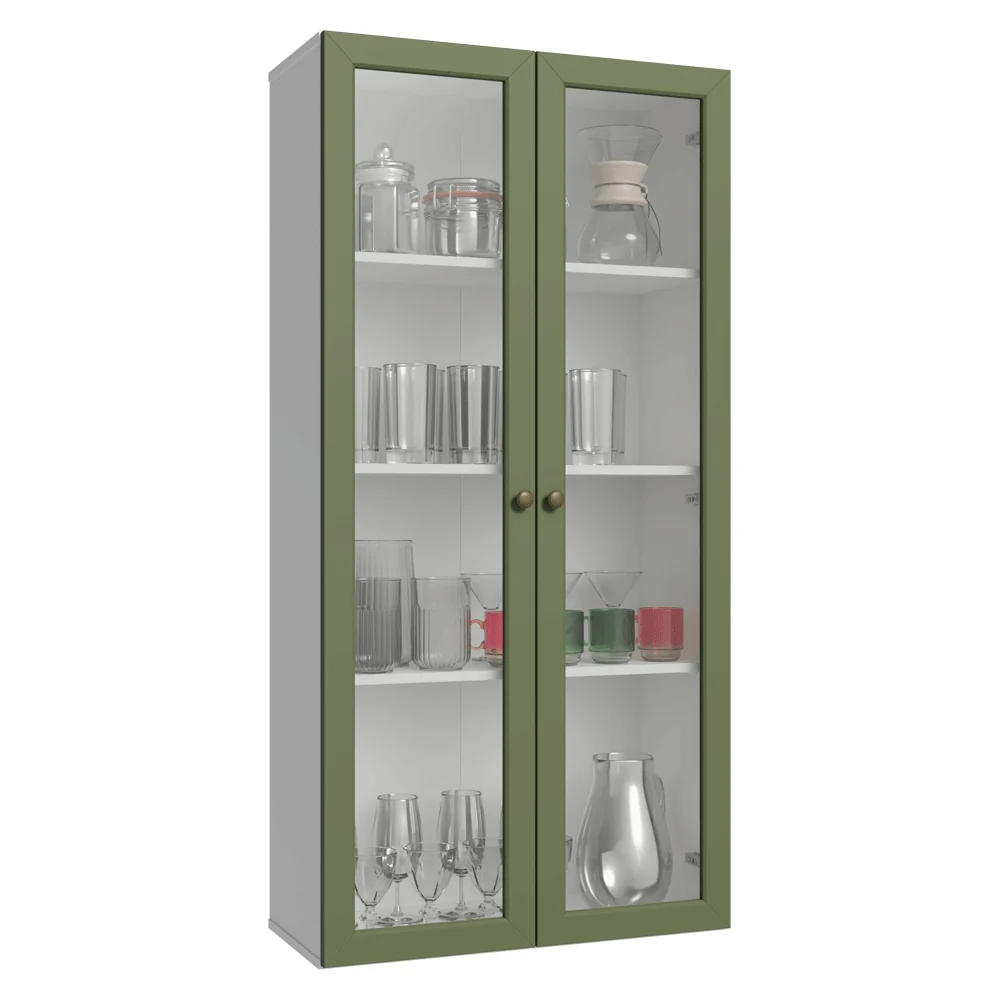 Cristalero Sin Patas 70 cm 2 Puertas de Vidrio Vik Blanco/Verde - Image 3