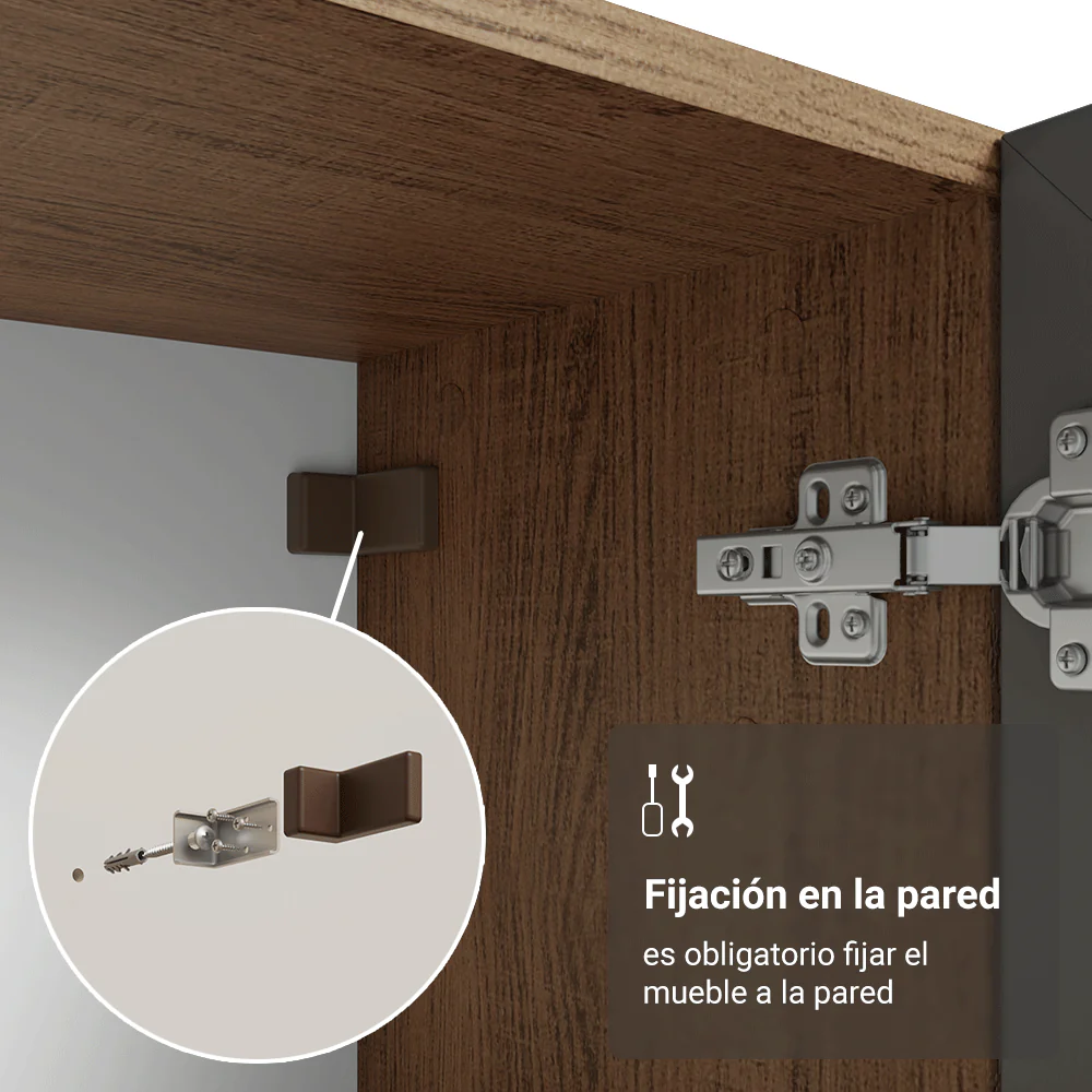 Cristalero Sin Patas 70 cm 2 Puertas de Vidrio Vik Marrón/Gris - Image 8