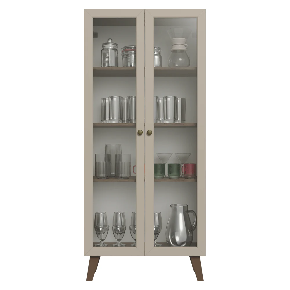 Cristarelo 70 cm 2 Puertas de Vidrio con Patas Trapecio Marrón/Crema/Marrón Vik Madesa - Image 5