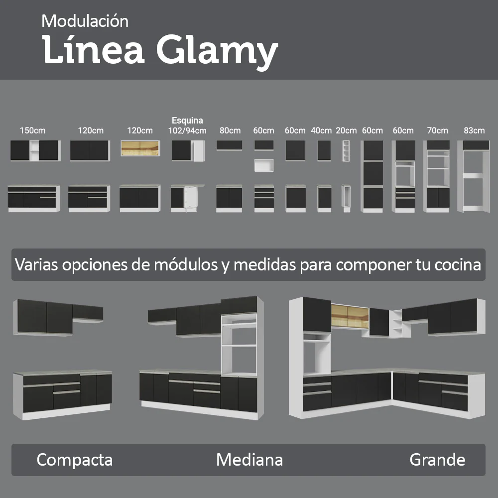 Despensero 40 cm 2 Puertas e 2 Nichos Blanco/Negro Glamy Madesa - Image 9