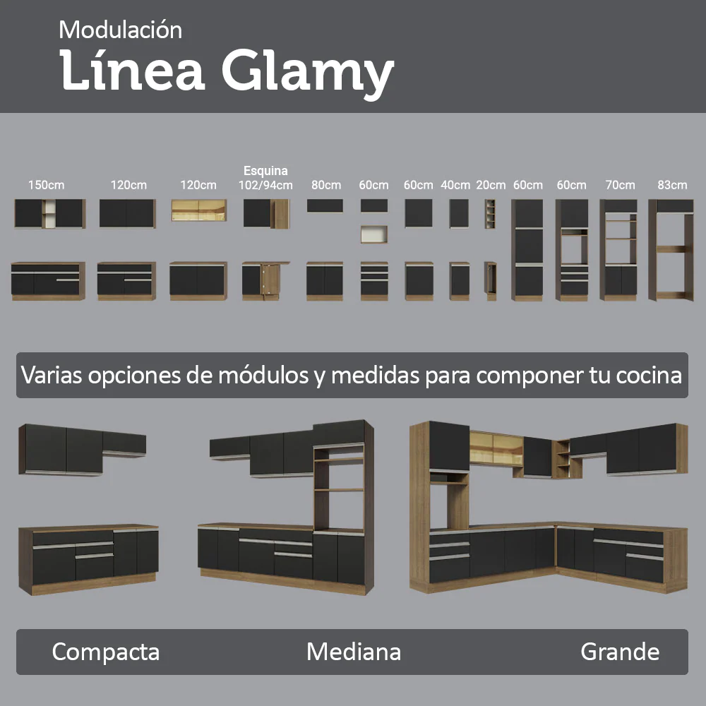 Despensero 40 cm 2 Puertas e 2 Nichos Marrón/Negro Glamy Madesa - Image 9