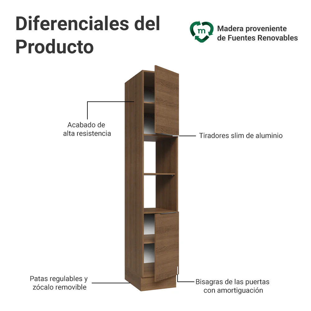 Despensero 40 cm 2 Puertas e 2 Nichos Marrón Stella Madesa - Image 3