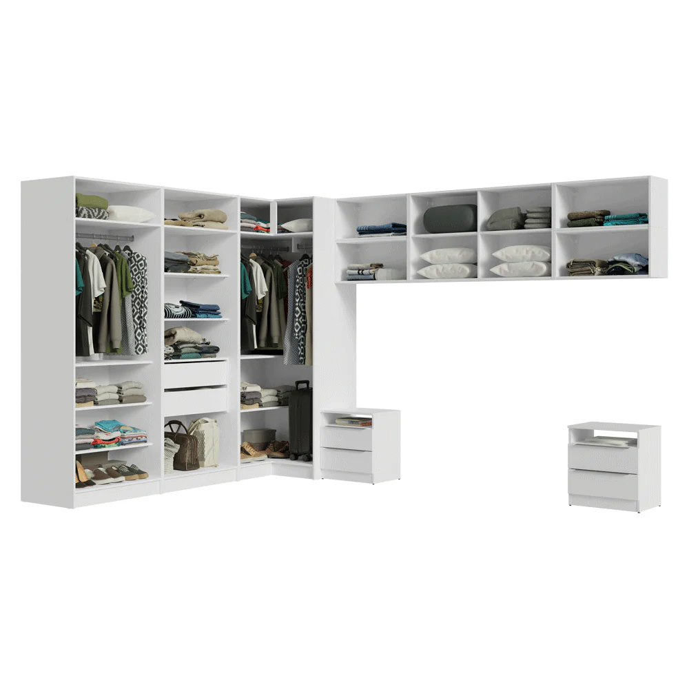 Dormitorio Completo Matrimonial de Esquina 610 cm Mesa de Luz Neo Blanco - Image 8