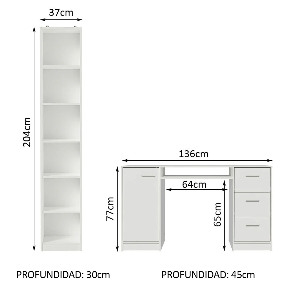 Escritorio de Oficina Madesa Alaska + Mueble Estante Librero Blanco - Image 2