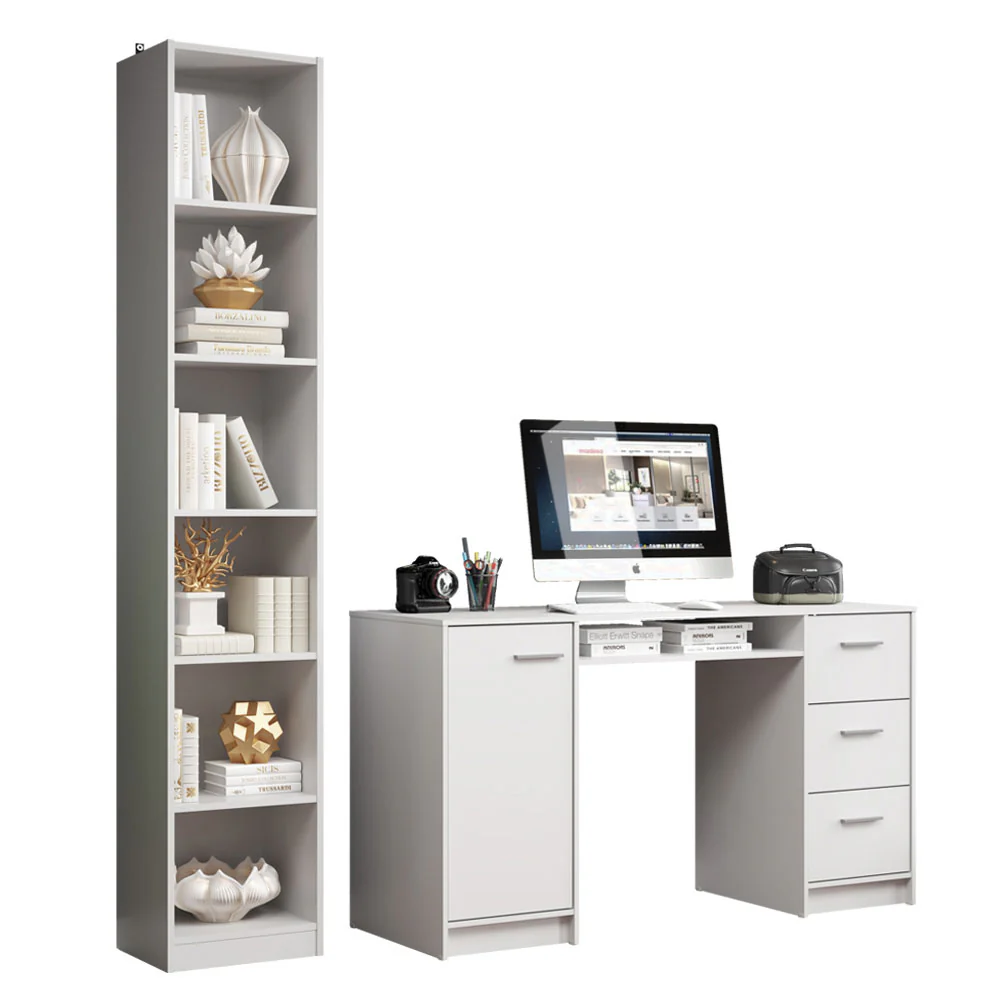 Escritorio de Oficina Madesa Alaska + Mueble Estante Librero Blanco - Image 3