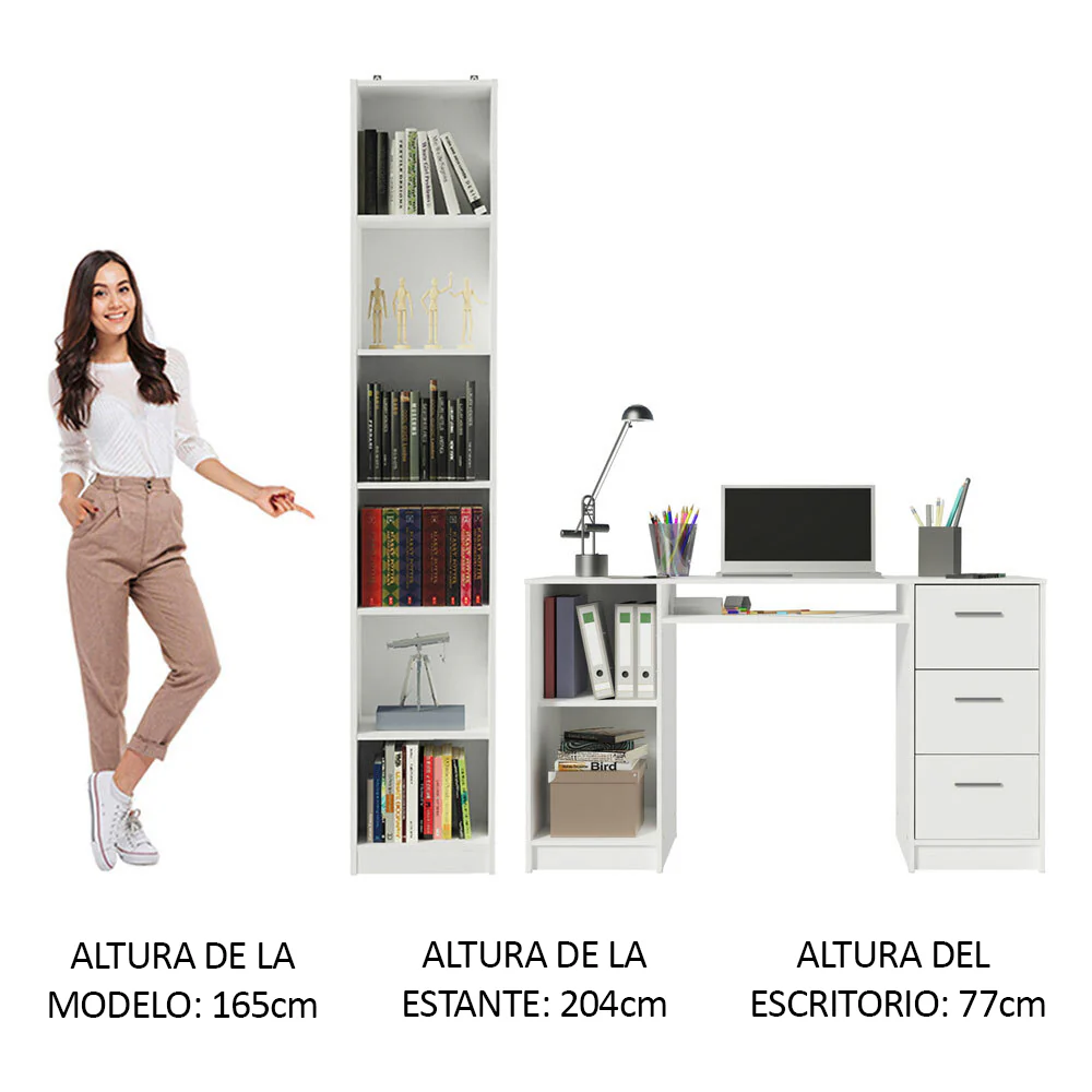 Escritorio de Oficina Madesa Alaska + Mueble Estante Librero Blanco - Image 4
