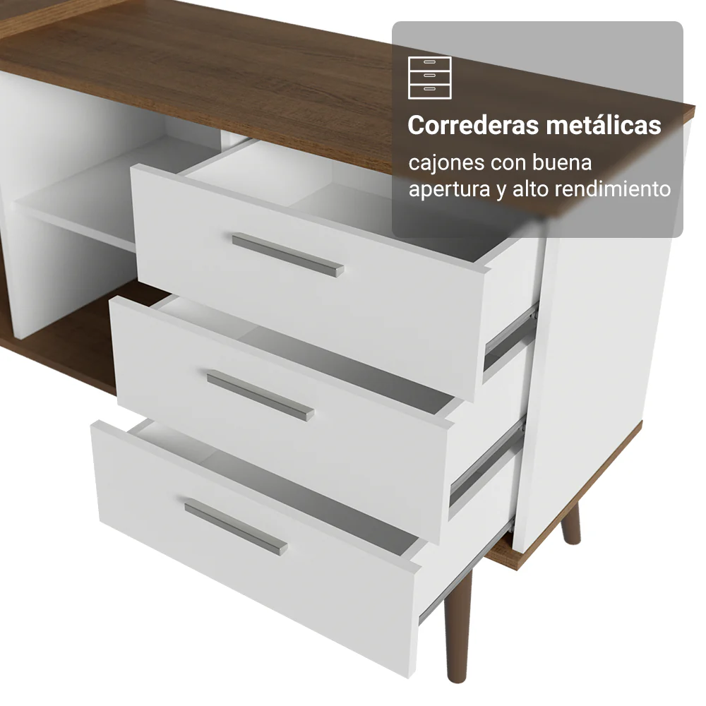 Escritorio Esquinero con 3 Cajones Lisboa Marrón/Blanco - Image 6