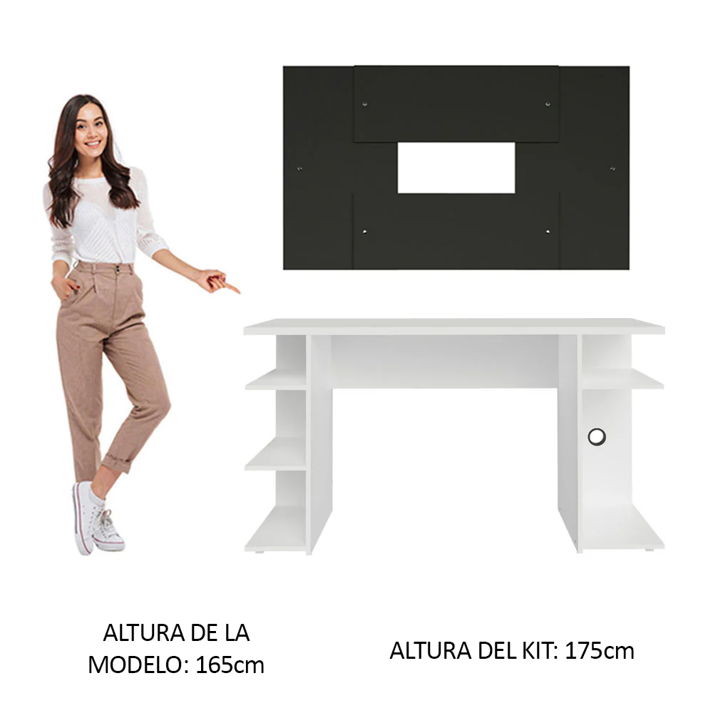 Escritorio Gamer Madesa 9409 con Panel para TV hasta 58 Pulgadas Blanco/Negro - Image 4