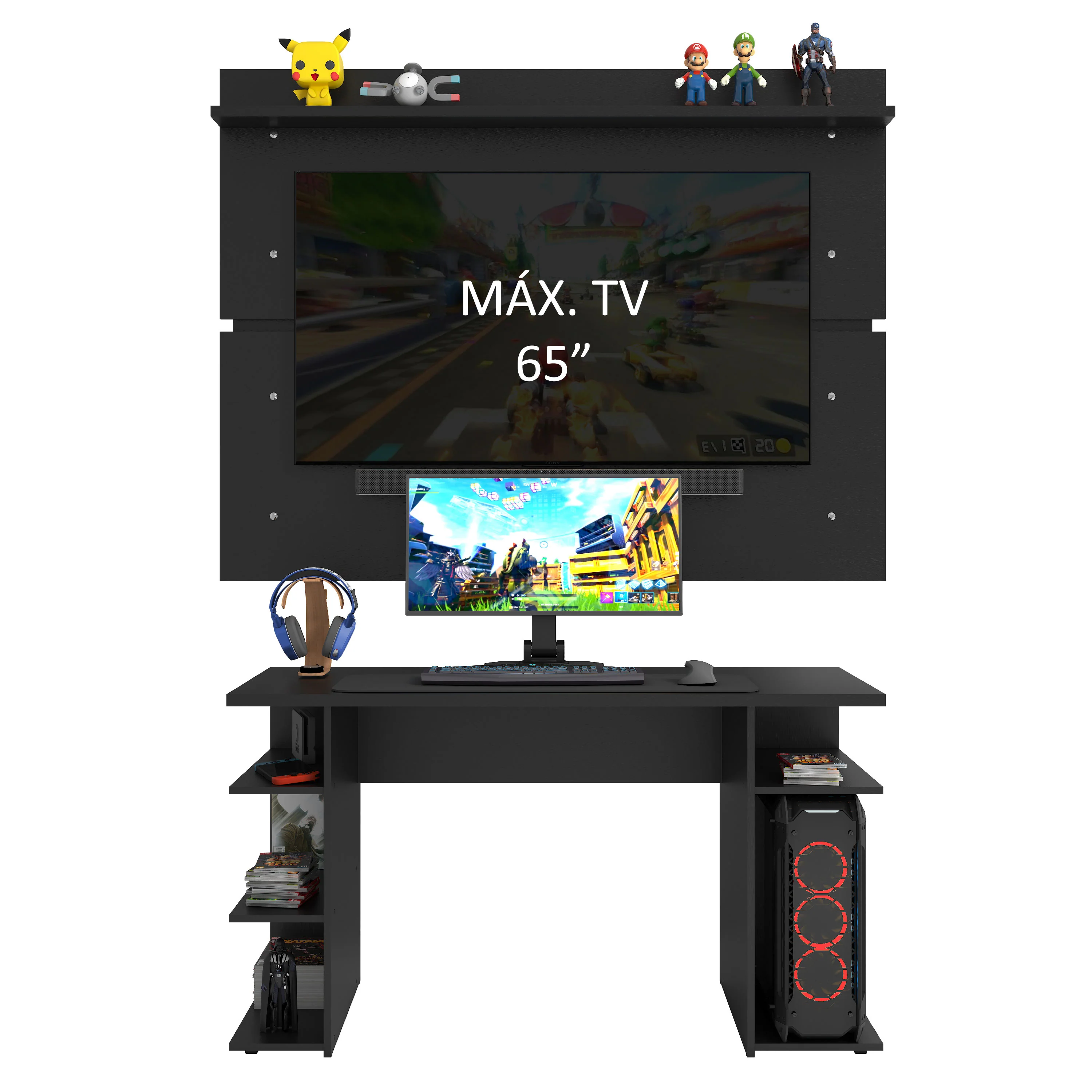 Escritorio Gamer Madesa 9409 con Panel para TV hasta 65 Pulgadas Negro - Image 5