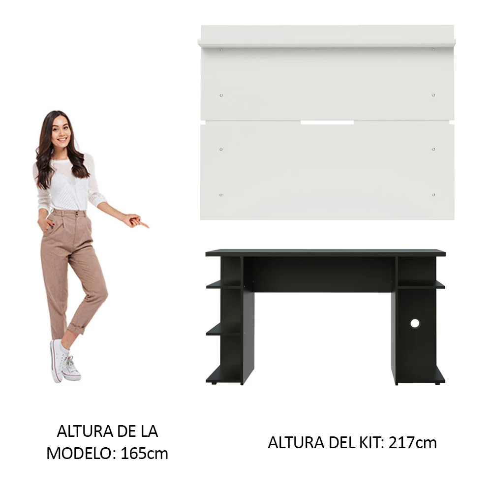 Escritorio Gamer Madesa 9409 con Panel para TV hasta 65 Pulgadas Negro/Blanco - Image 4