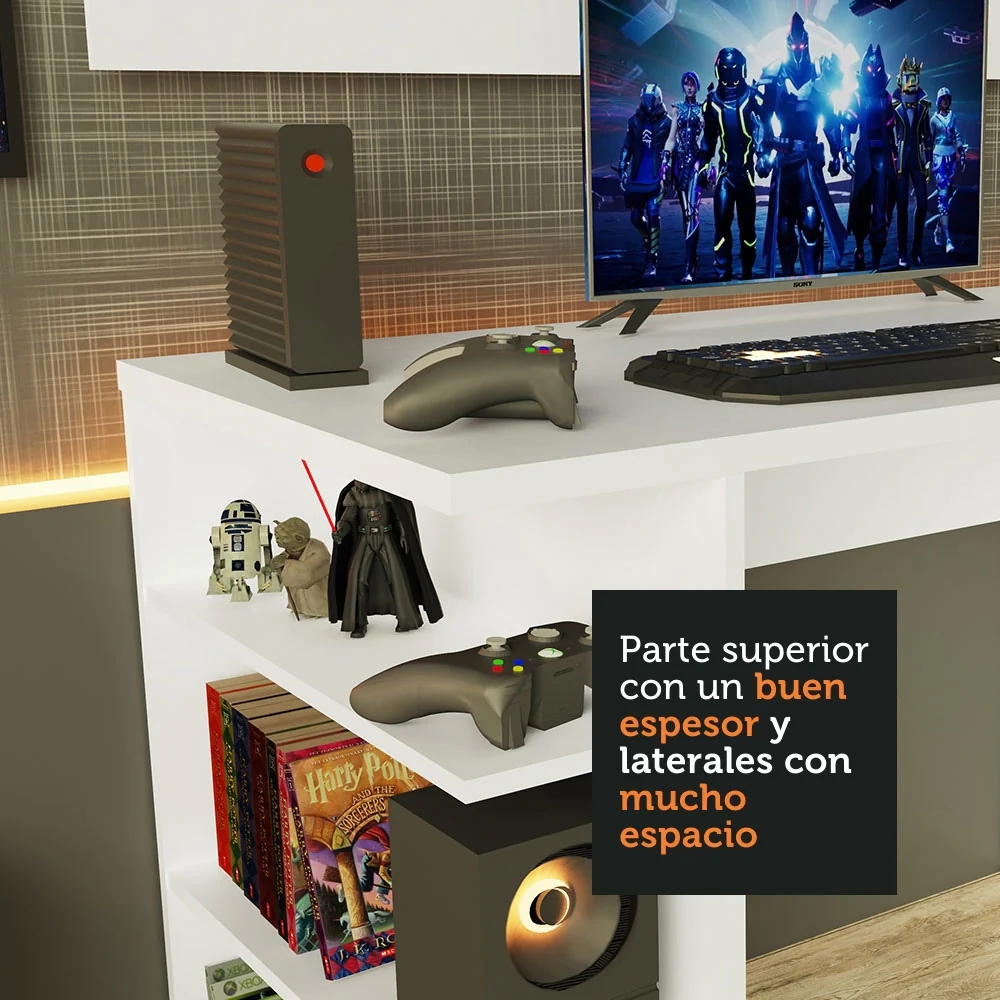 Escritorio Gamer Madesa 9409 e Panel para TV hasta 50 Pulgadas Blanco - Image 5