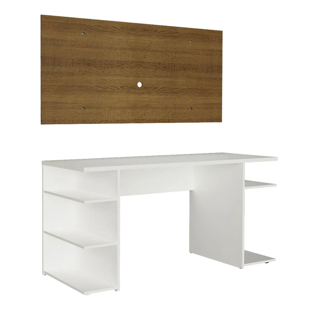 Escritorio Gamer Moderno Madesa + Panel para TV Hasta 50 Pulgadas Blanco/Marrón - Image 8